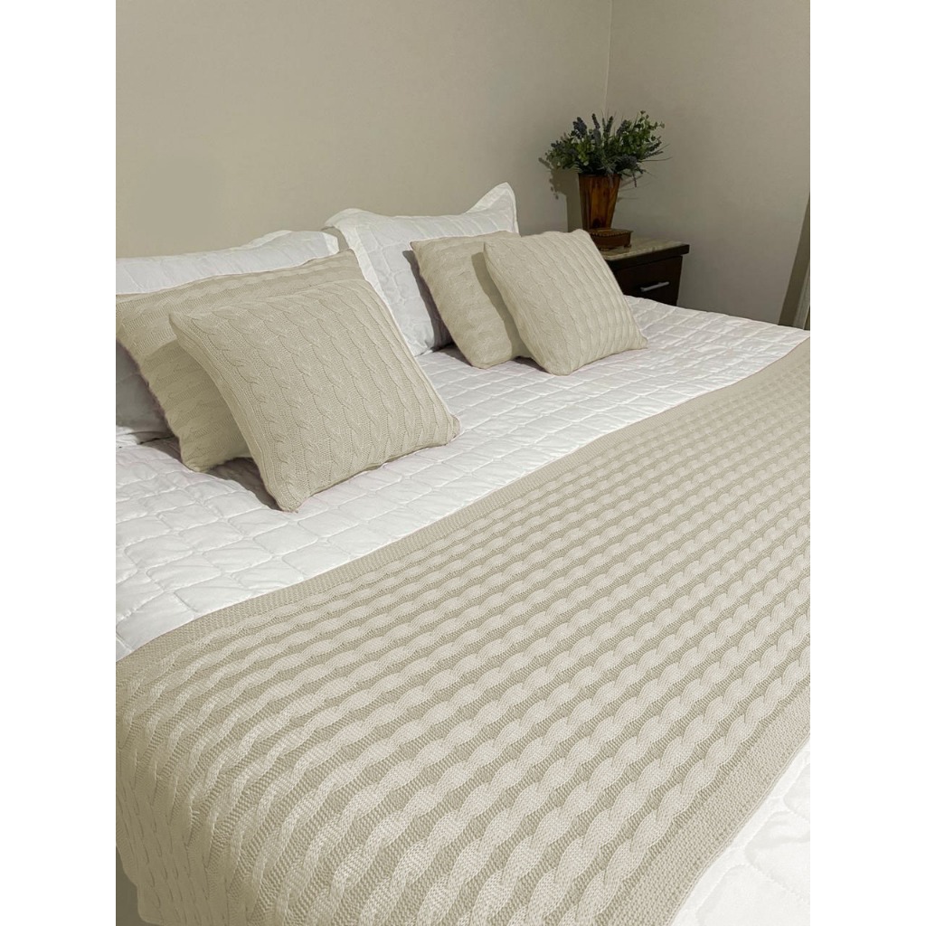 Passadeira Manta Peseira Xale Luxo Tricot Cama Casal 180x60cm Decorativa Trico