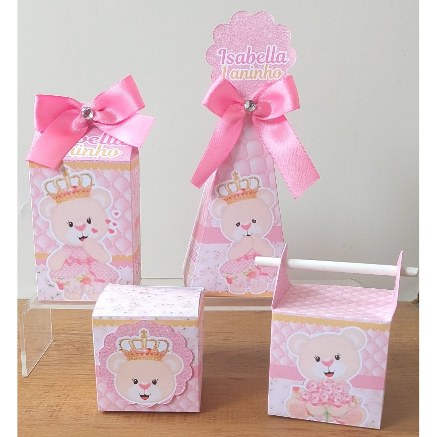 Kit Caixinhas Personalizadas  Menino Lembrançinha Ursinha Princesa Realeza Festa