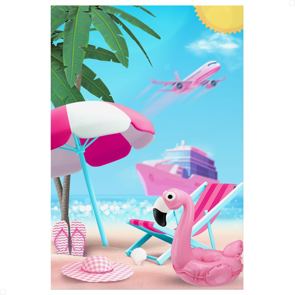 Painel Decoração de Festa Verão Praia Flamingo Em Tecido Retangular Casadinho 1,50x2,20m - ANV-2804