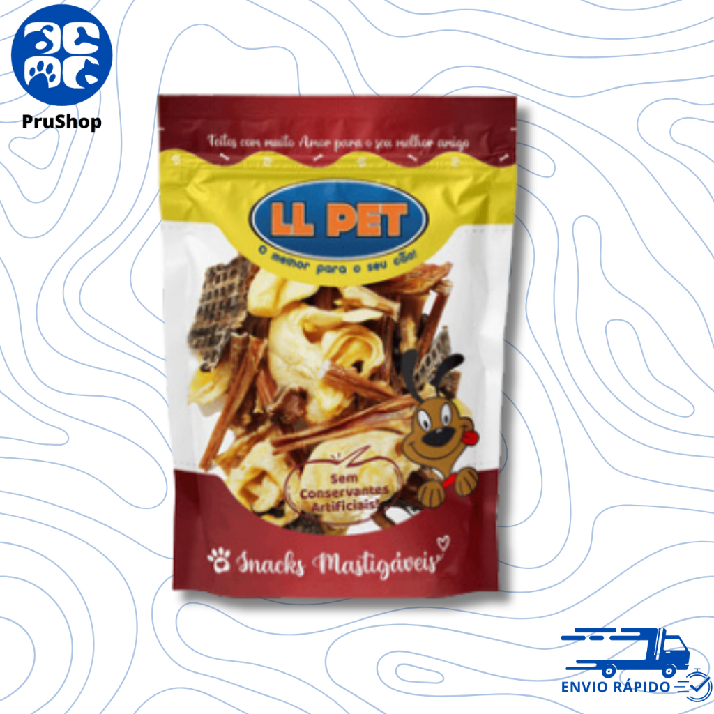 Petisco Para Cães Natural Saudável Misto Bovino ( Bexiga, Esôfago e orelha desidratados) LL Pet 100g