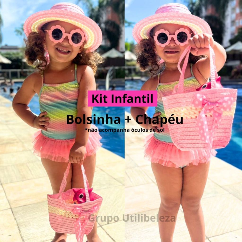 Kit Chapéu e Bolsa de Praia Infantil Verão Blogueirinha em Oferta na Shopee