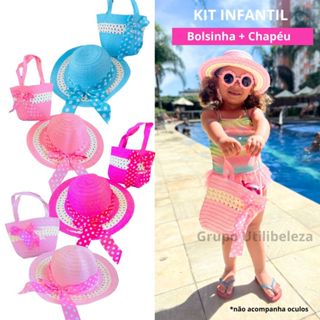 Kit Infantil Chapéu + Bolsinha Moda Praia Piscina Passeio Verão em Oferta na Shopee