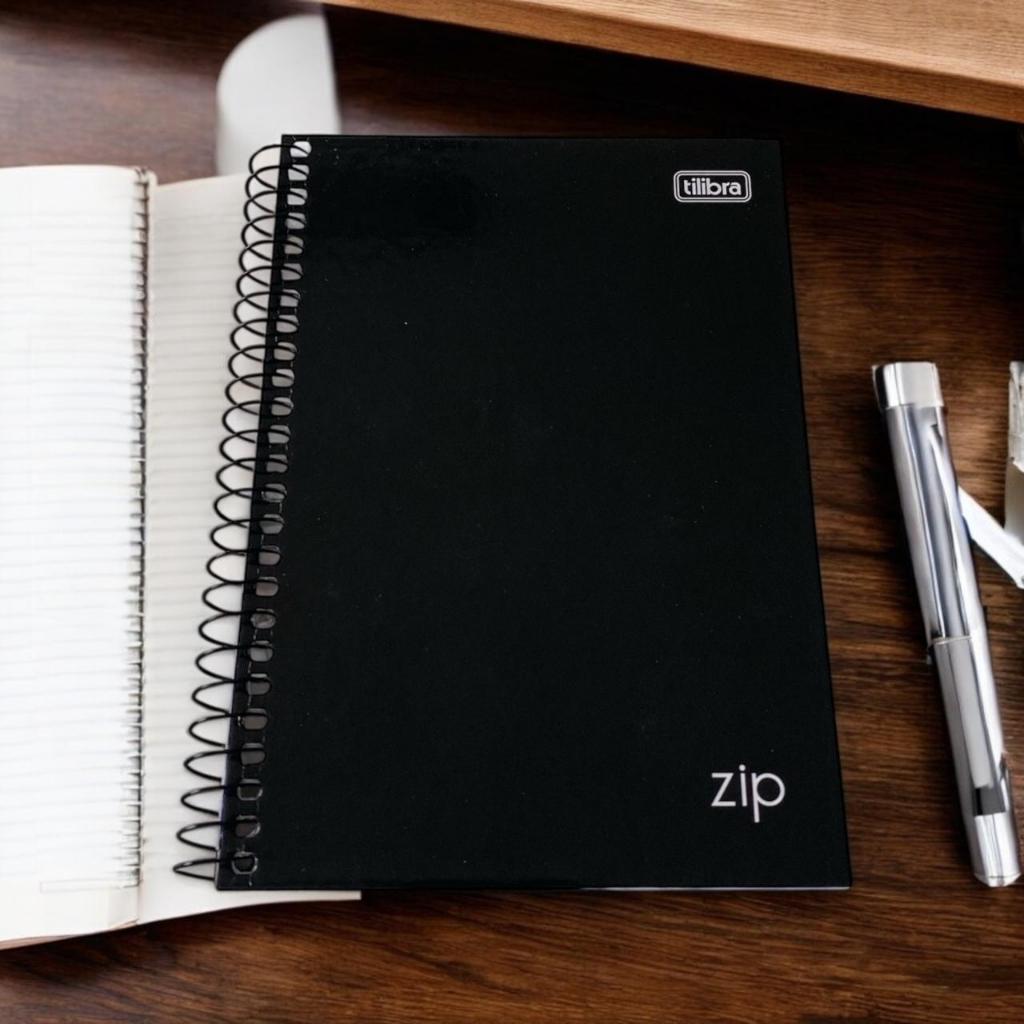 Caderno Espiral Capa Dura Universitário 1 OU 10 Matérias   Zip Preto 160 Folhas TILIBRA 2025