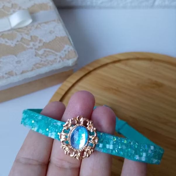 Faixinha Princesa Jasmine Infantil Luxo Arquinho De Cabelo Menina Strass Azul Tiffany Coroa Fantasia Festa Aniversário