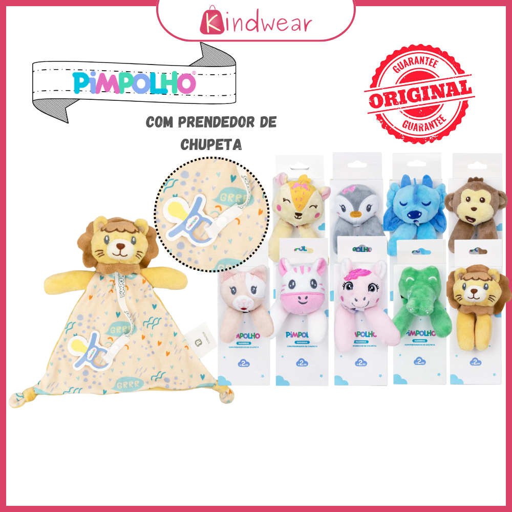 Naninha Para Bebê Pimpolho Com Prendedor de Chupeta Naninha para Menina e Naninha para Menino Leão Esquilo Jacaré Macaco