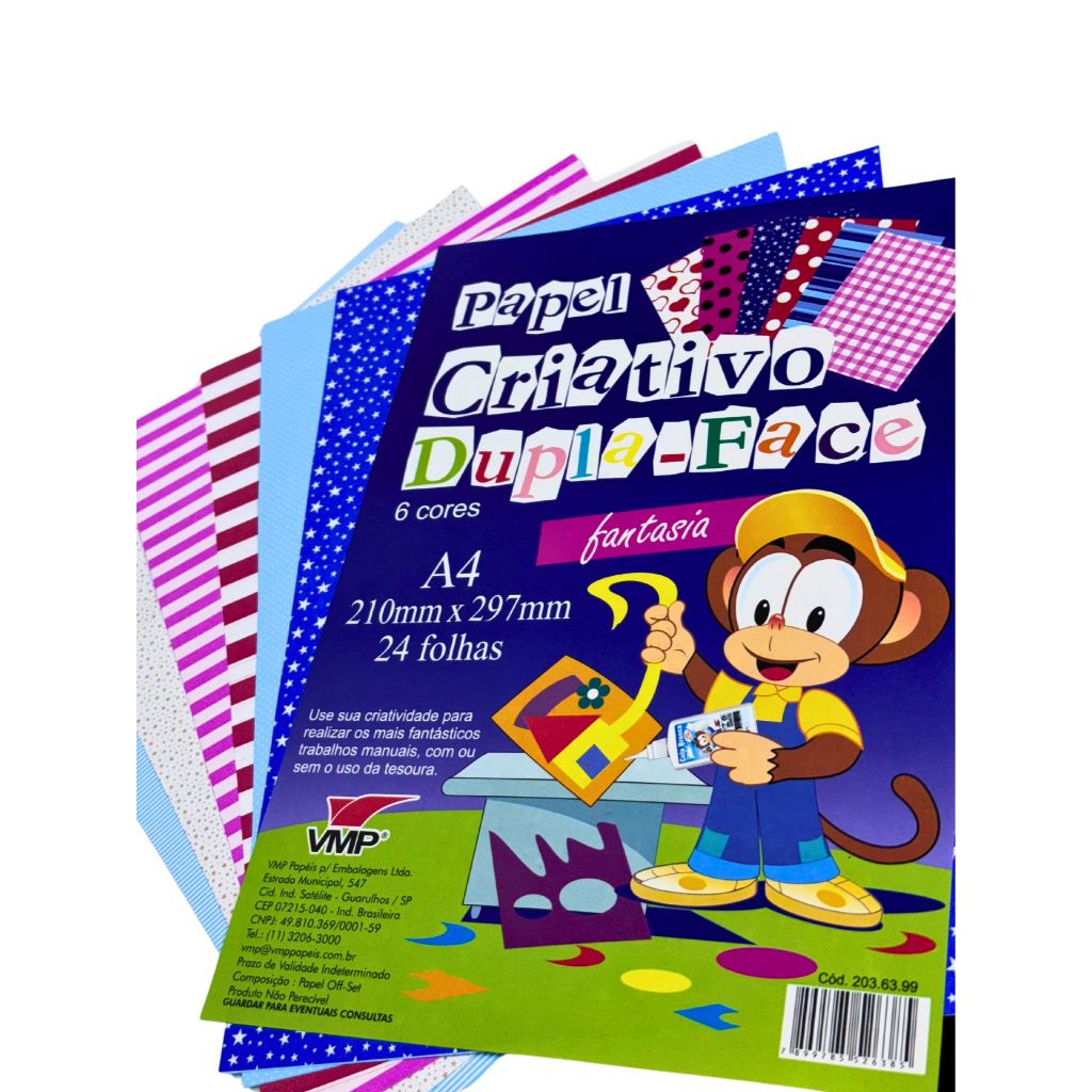 Papel Criativo A4 Dupla Face Fantasia c/ 24 folhas 6 Cores Volta as Aulas