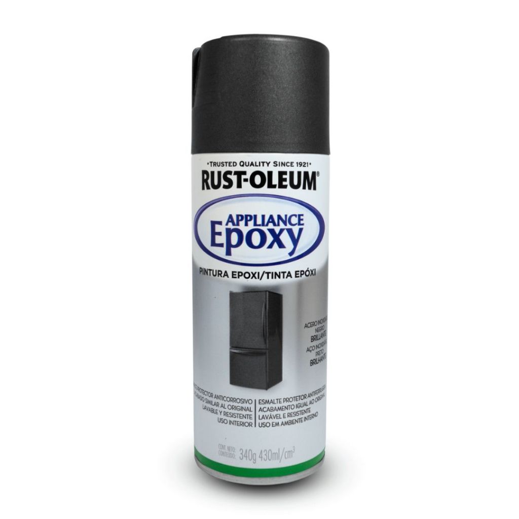 Tinta Spray Para Eletrodomésticos Epoxy Aço Inoxidável Preto Brilhante Rust Oleum - Home & Living