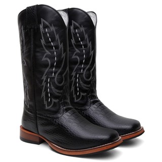 Bota Texana Preta Jacaré Masculina Em Couro Legitimo Bico Quadrado Lançamento