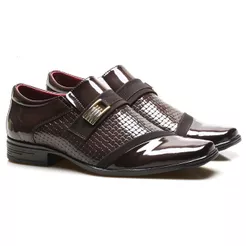 Sapato Social Masculino Café Verniz Moderno Estiloso Casual Confortável