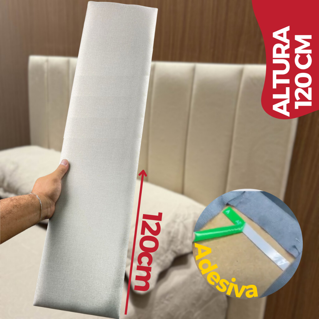 Kit Cabeceira de Cama Modulada Adesiva Módulos 120x20Cm Estofada
