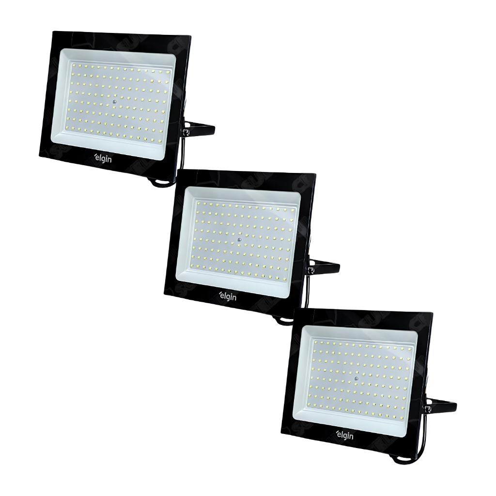 Kit 3 Refletores Led Holofote Elgin 200w Branco Frio 6500K Bivolt Econômico em Oferta na Shopee