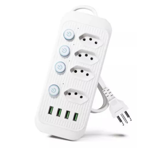 Extensão Filtro De Linha 4 Tomadas 4 Usb 2 Metros