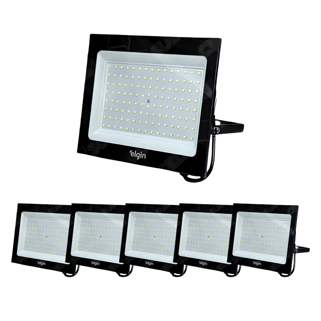 Kit 6 Refletores Led Holofote Elgin 200w Branco Frio 6500K Bivolt Econômico