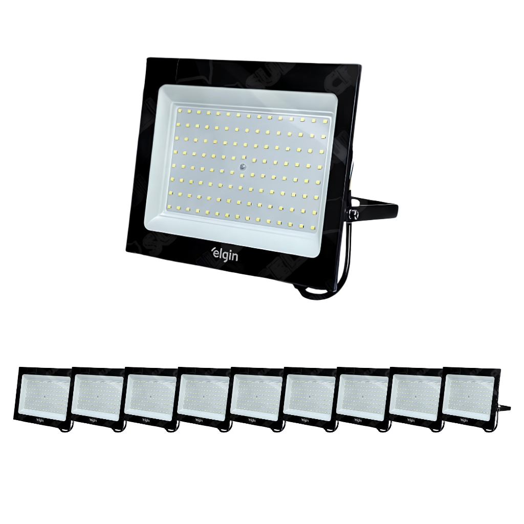 Kit 10 Refletores Led Holofote Elgin 200w Branco Frio 6500K Bivolt Econômico em Oferta na Shopee