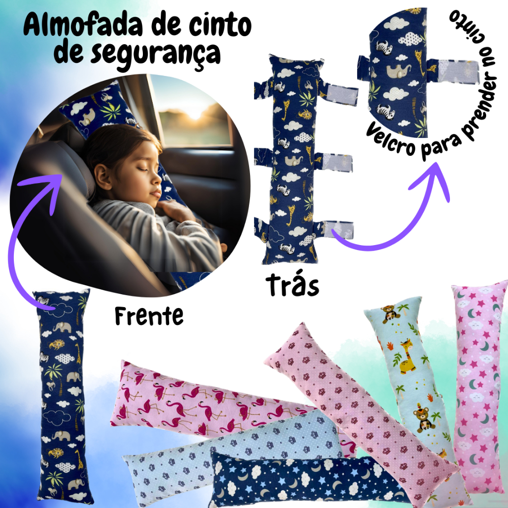 Almofada Protetora Cinto de Segurança Confortável Antialérgica Ideal para Viagem Tamanho Universal