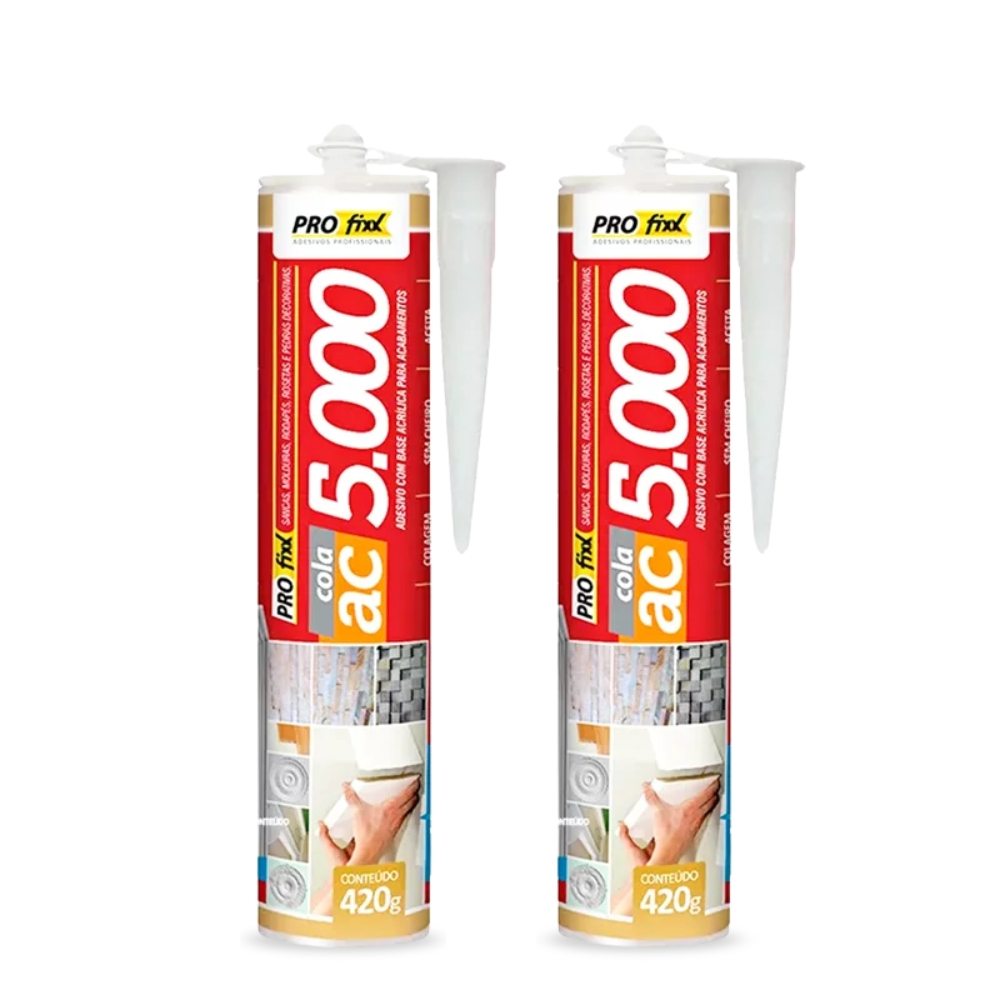 Kit 2 Cola Para Rodapé Sanca Moldura Gesso 3D AC5000 Colagem Rápida - Profixx