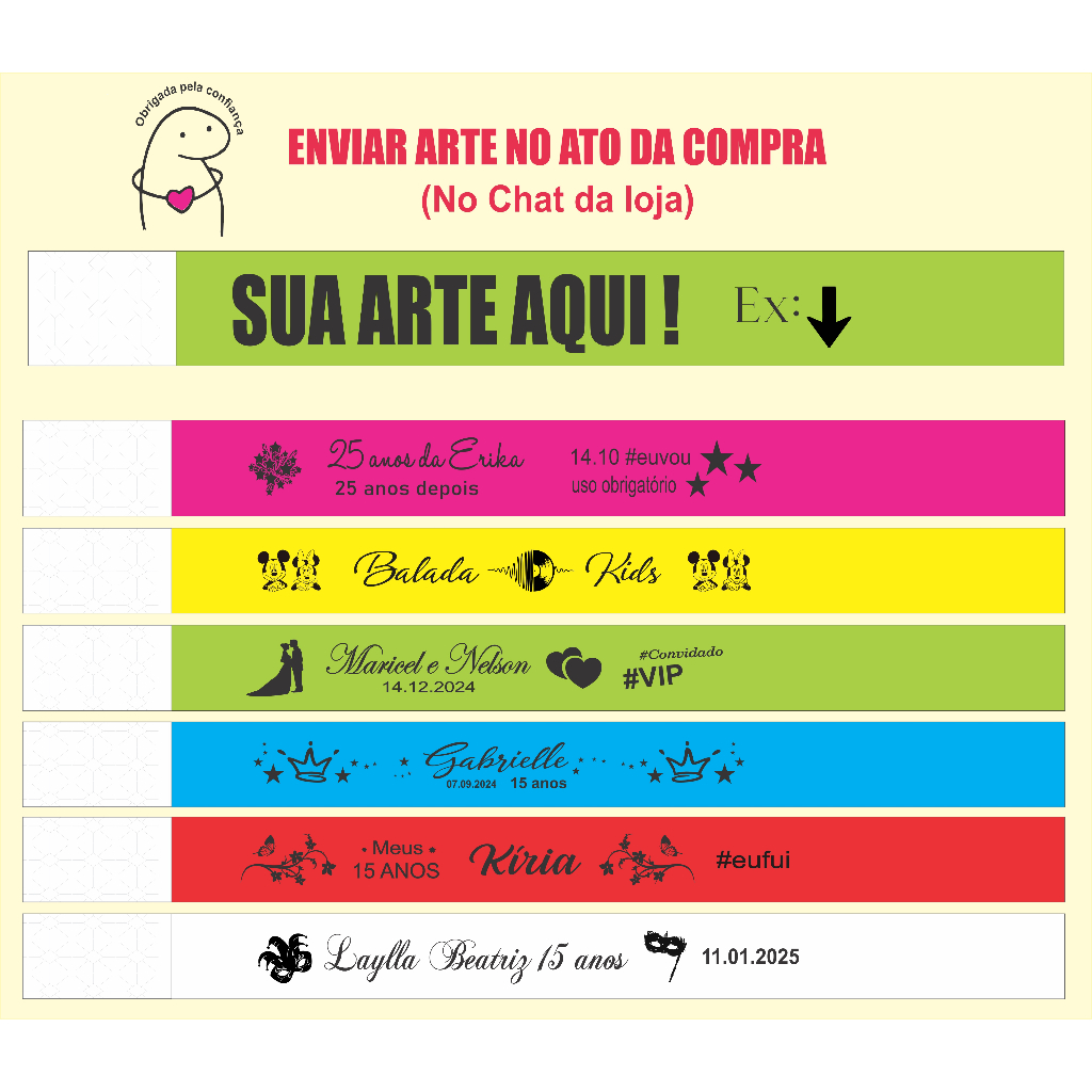100 / 200 Pulseira Festa Personalizada Identificação Tyvek Casamento Aniversário Festa Shows Eventos