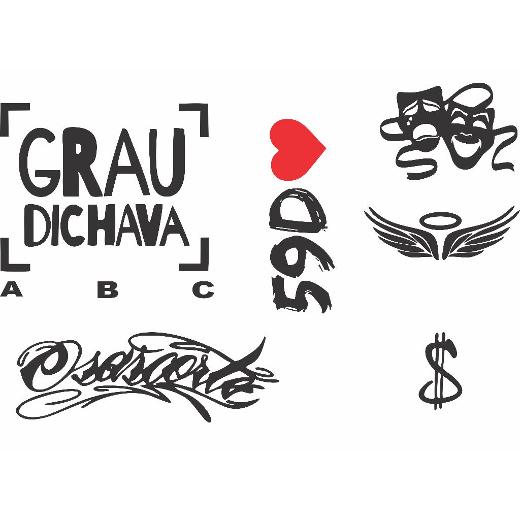 Kit 06 Adesivos GRAU DICHAVA, 59D, CHORA AGORA RIR DEPOIS, CIFRÃO, ANJO Moto, OSASCORTE