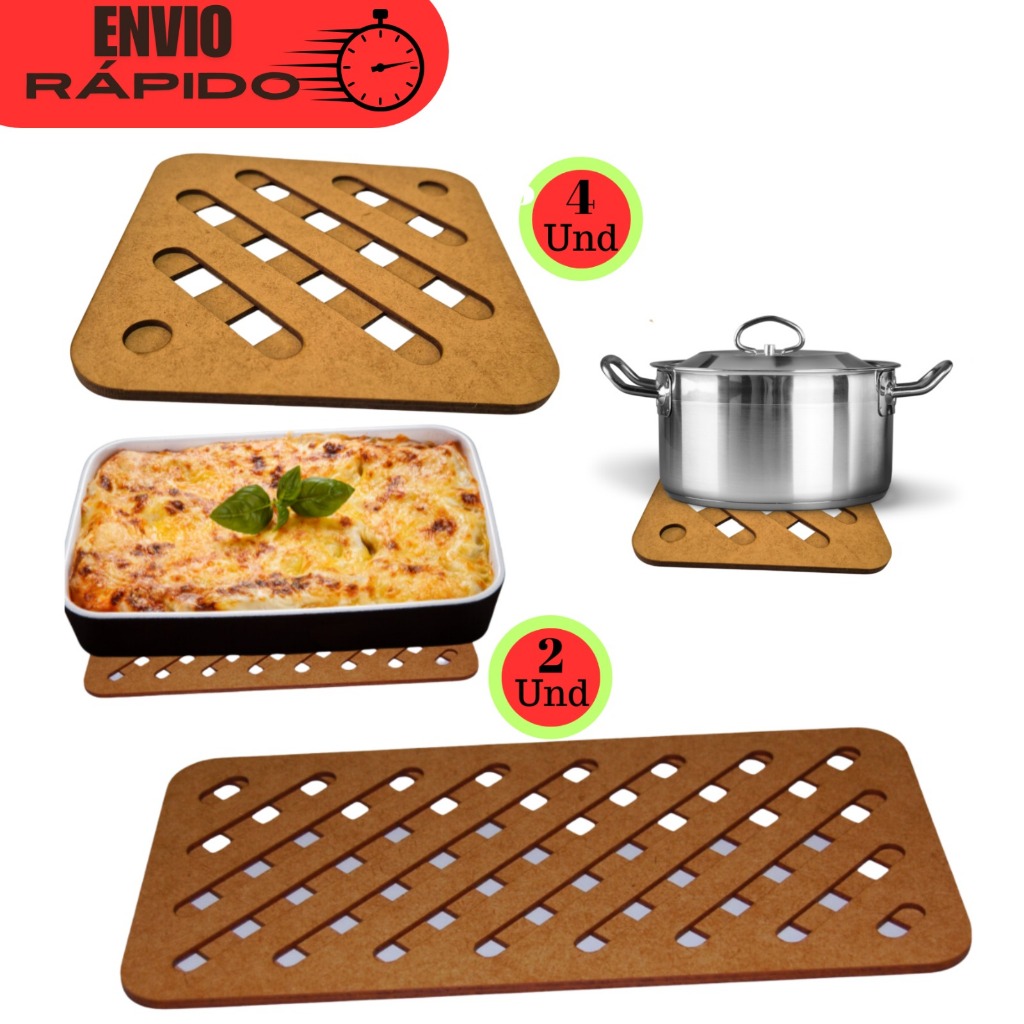 Kit 4 Descansos de panela quadrado + 2 Suporte de travessas retangular para Apoio De Mesa, Cozinha em Oferta na Shopee
