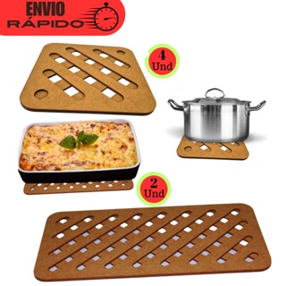 Kit 4 Descansos de panela quadrado + 2 Suporte de travessas retangular para Apoio De Mesa, Cozinha em Oferta na Shopee
