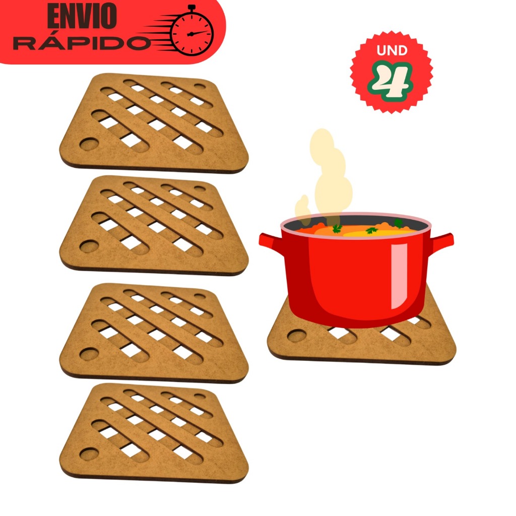 Kit 4 Descansos de Panela Quadrado para Apoio De Mesa, Cozinha, Design moderno