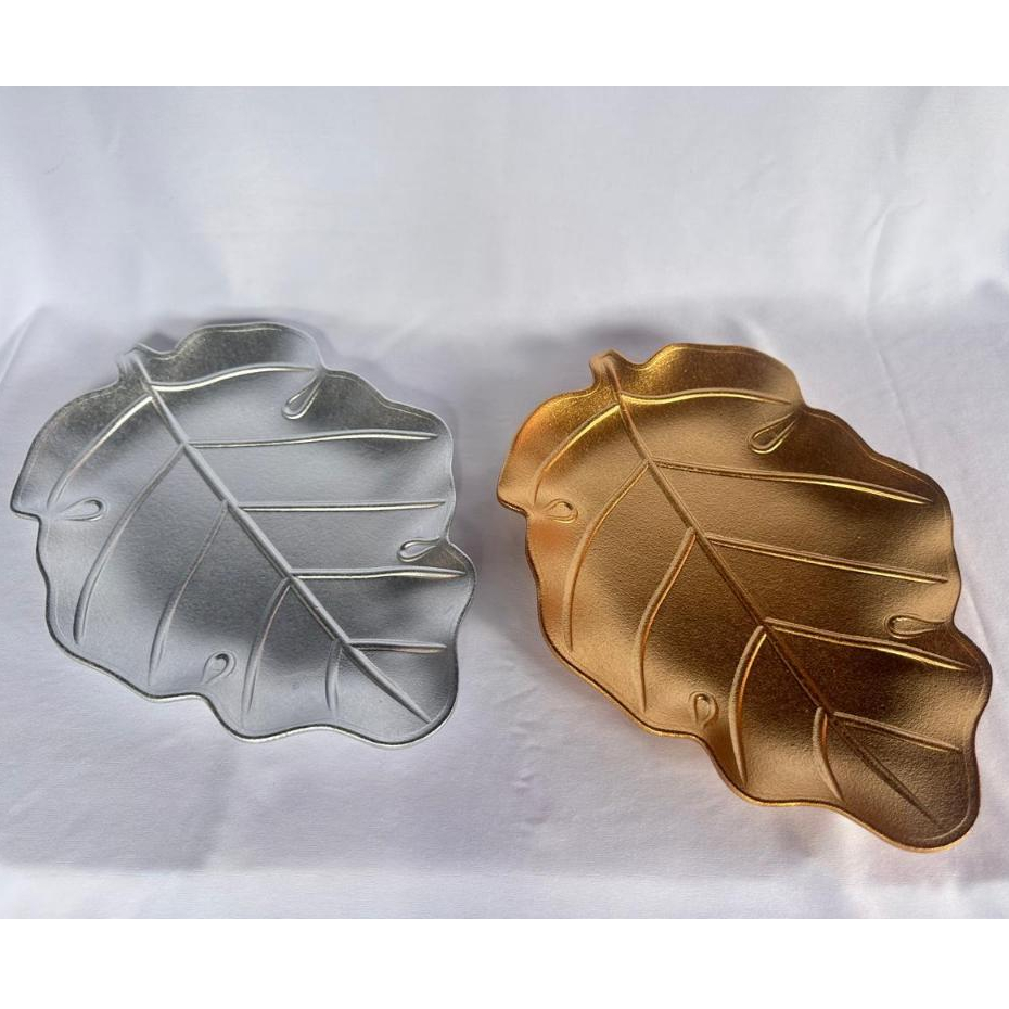 Centro de Mesa de Folha Dourada Bandeja Mdf Madeira Prata Grande Decoração Enfeite