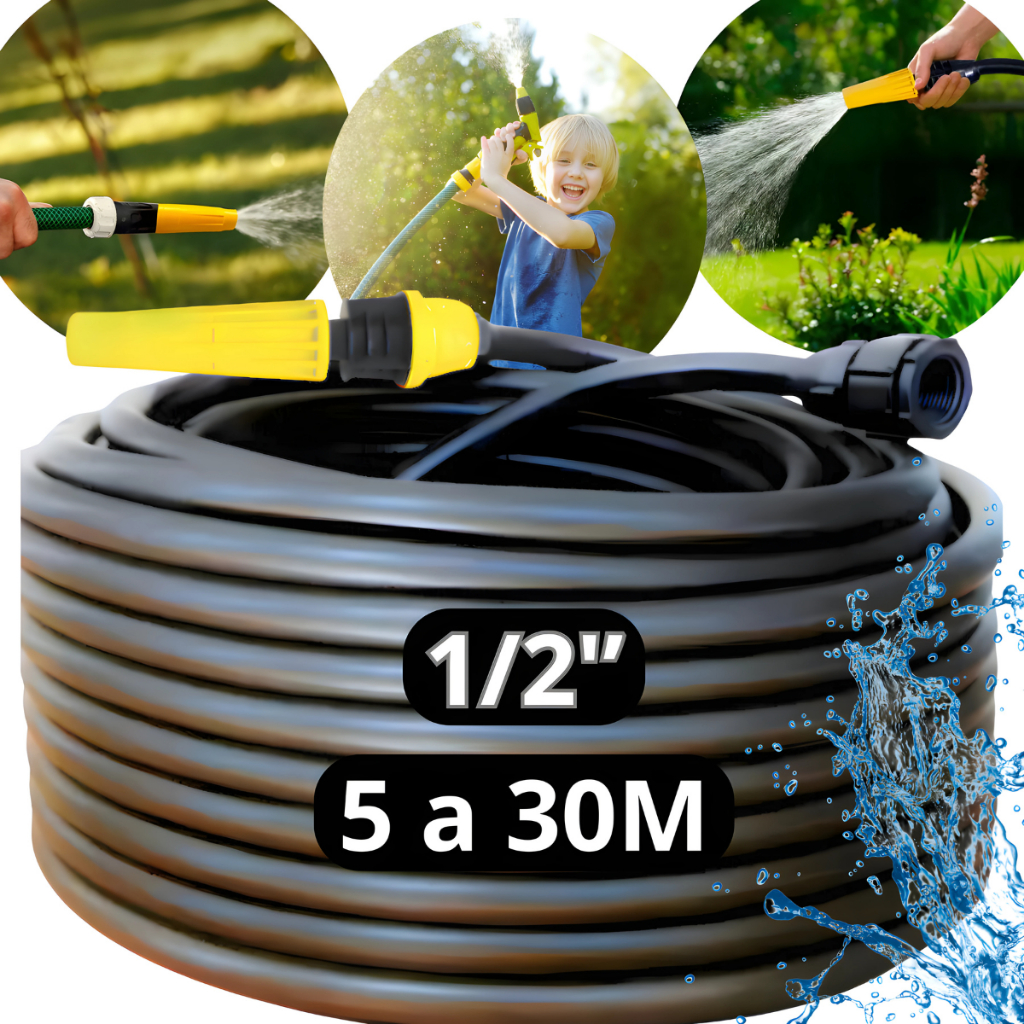 Mangueira Jardim 5, 10, 15, 20, 30 Metros 1/2' Resistente a Dobras Grossa  Forte Flexível Jardinagem