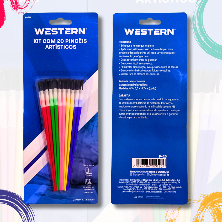 Kit 40 Pincel Artístico Artesanato Pintura Colorido Desenho para Tinta Guache Escolar Infantil