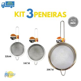 Kit Com 3 Peneiras Coador Inox 12 /14/18 CM Utensílios Cozinha