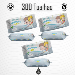 06 Lenços Umededios Mamito Baby \ 300 Toalhas Umedecidas 20x13 cm - Vegano - 98% Água em Oferta na Shopee