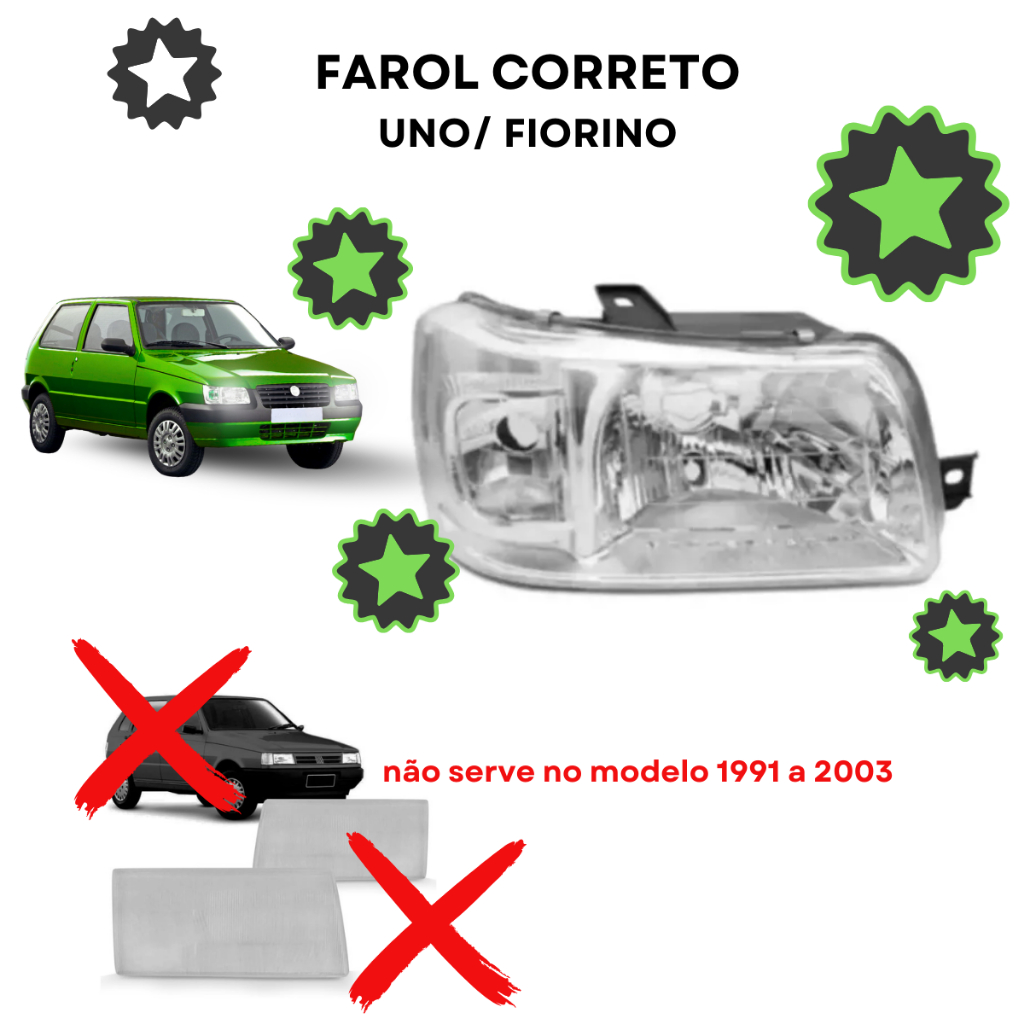 Par de Lentes do Farol Fiat Uno Fiorino 2004 2005 2006 2007 a 2013 Mille Vivace Economy Way Sporting