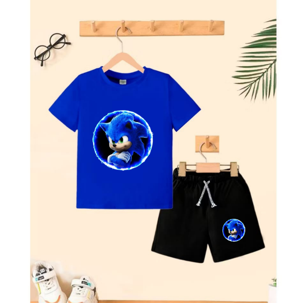 Conjunto Infantil de menino Do personagem Sonic Kit Camiseta 100% Algodão + Bermuda moletom lançamento