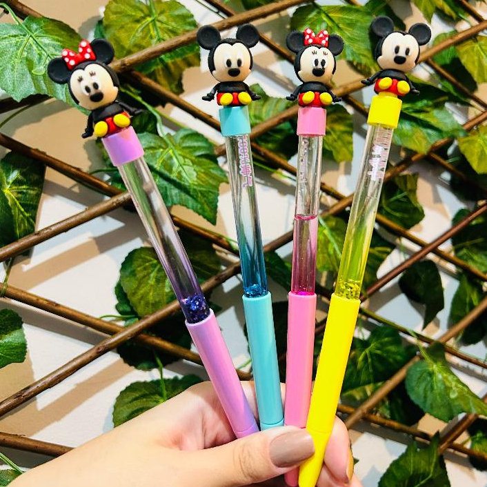 Kit 2 Canetas de Gel Minnie e Mickey Glitter com Agua Desenho Animado Personagem Mickey Disney