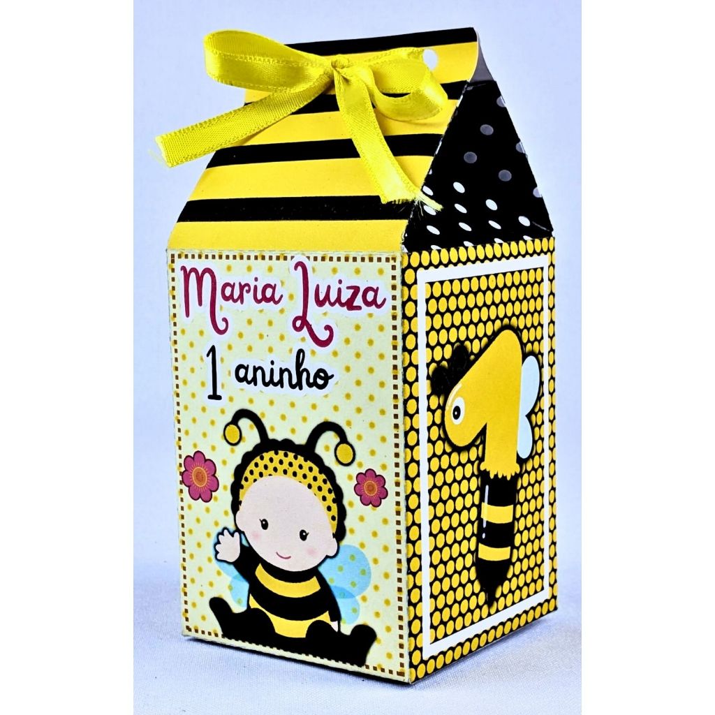 Kit 10 a 50 Caixinhas Abelinha Milk Personalizada Papel Offset 180g Com Lacinhos Para Presentear Convidados