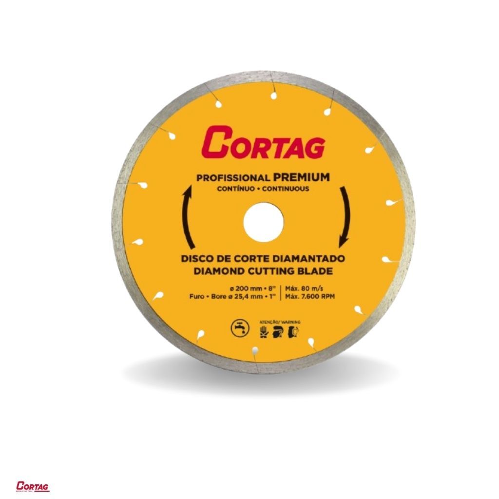 Disco de Corte Diamantado Continuo Aletado Profissional Premium 200mm - Cortag