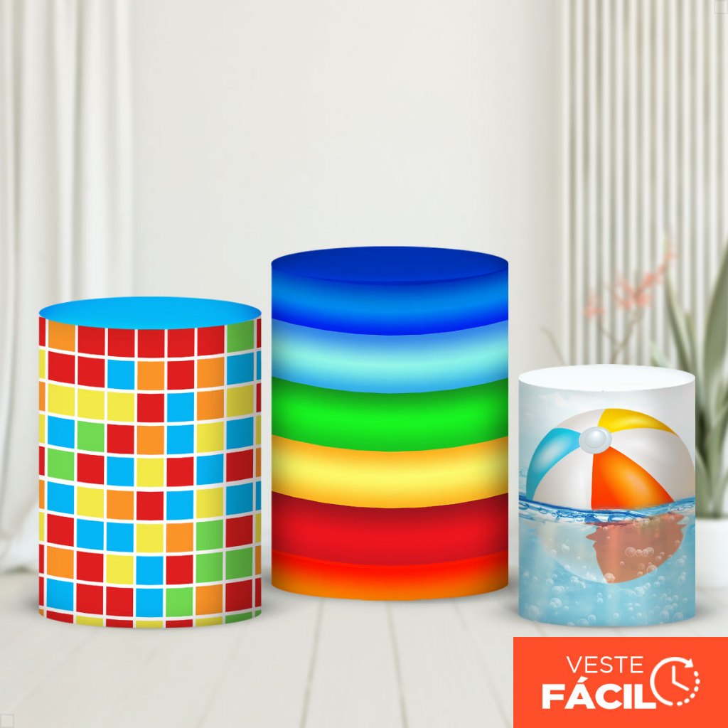 Kit Capas Cilindros Veste Fácil Em Tecido Sublimado Com Elástico - Verão Pool Party 3D- CND-779 em Oferta na Shopee