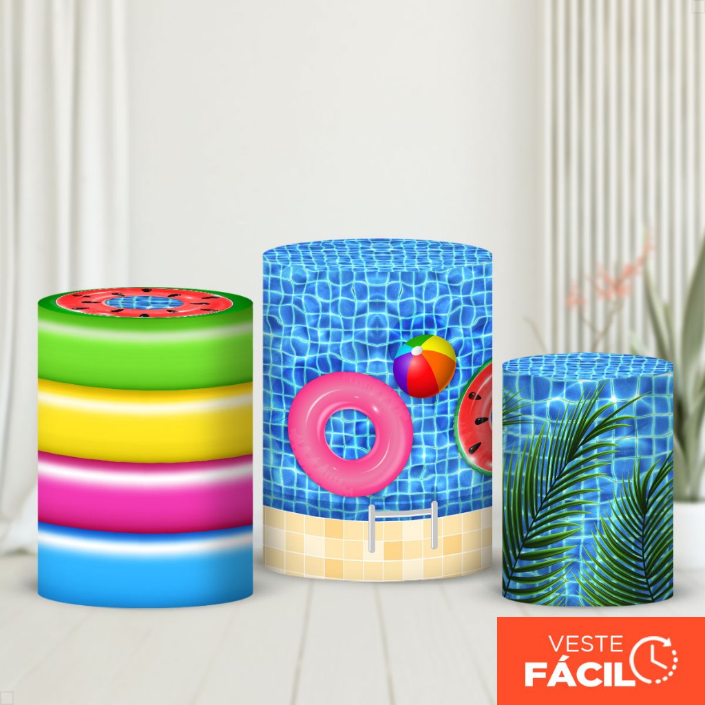 Trio Capas Cilindros Verão Pool Party Veste Fácil Em Tecido com Elástico - CND-98