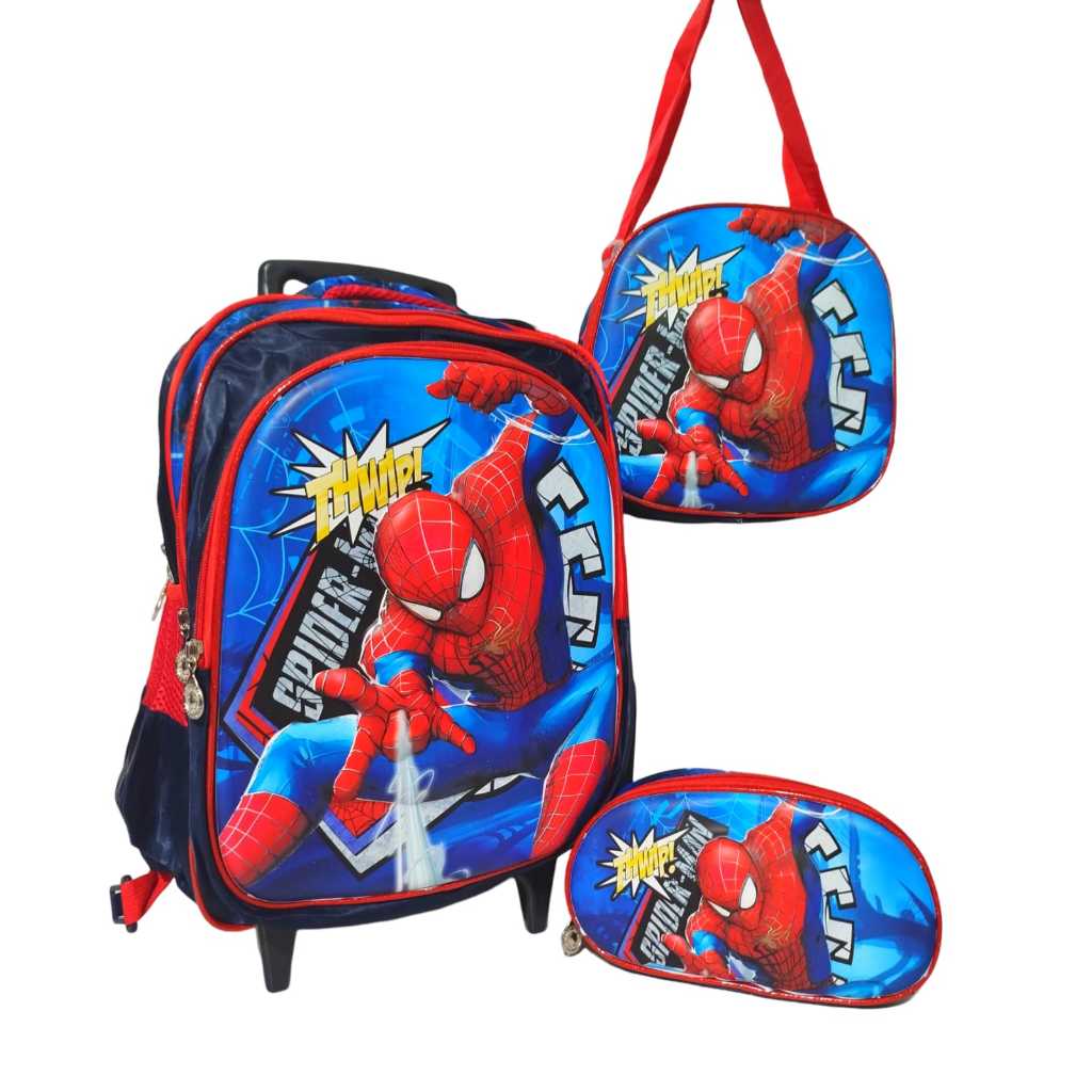 MOCHILA 3D RODINHA HOMEM ARANHA GRANDE + LANCHEIRA TÉRMICA + ESTOJO KIT IMPORTADA  INFANTIL