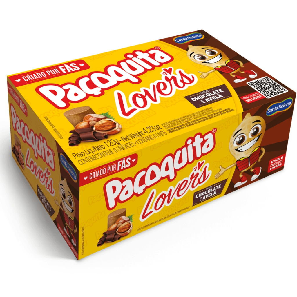 Paçoquita Lovers Chocolate e Avelã 120g C/8 Unidades Santa Helena em Oferta na Shopee