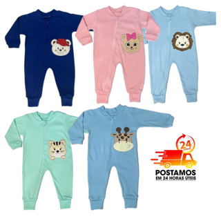 Macacão de Bebê Bordado de Zíper com vira pé - Suedine 100% algodão em Oferta na Shopee