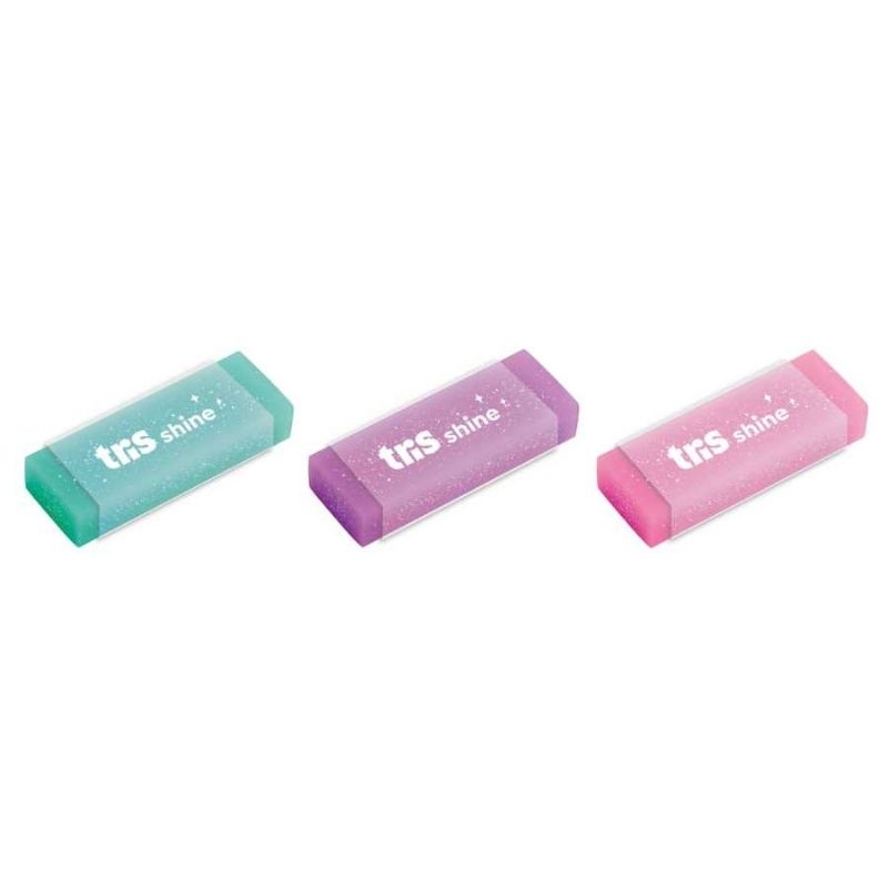 Borracha escolar tris shine cores brilhante retangular