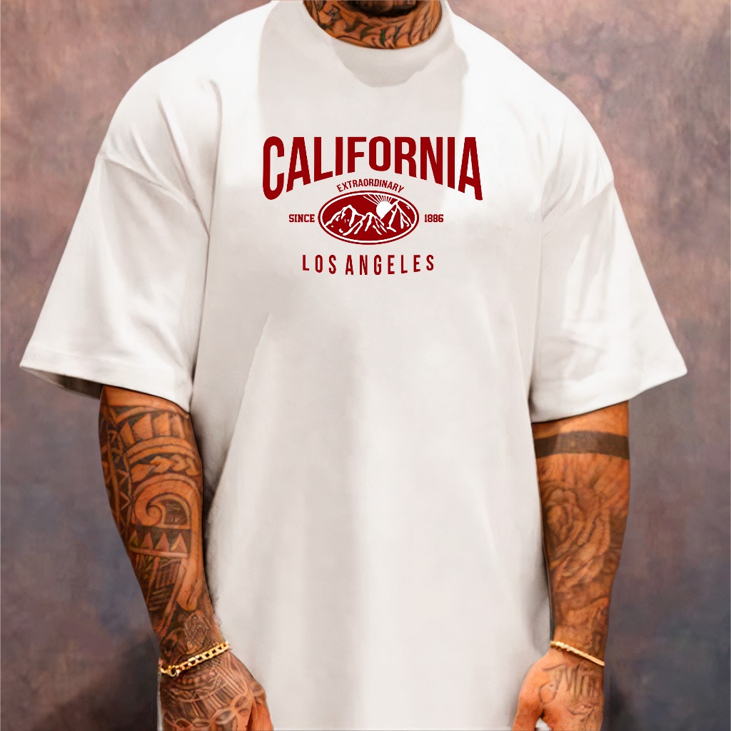 Camiseta Oversized Streetwear Masculina Gola Alta California