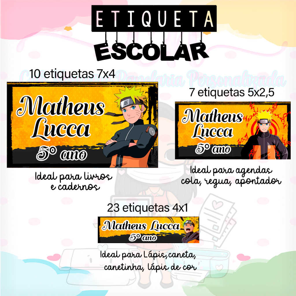 Etiqueta Material Escolar Naruto: Onde Comprar | BuscaProdutos