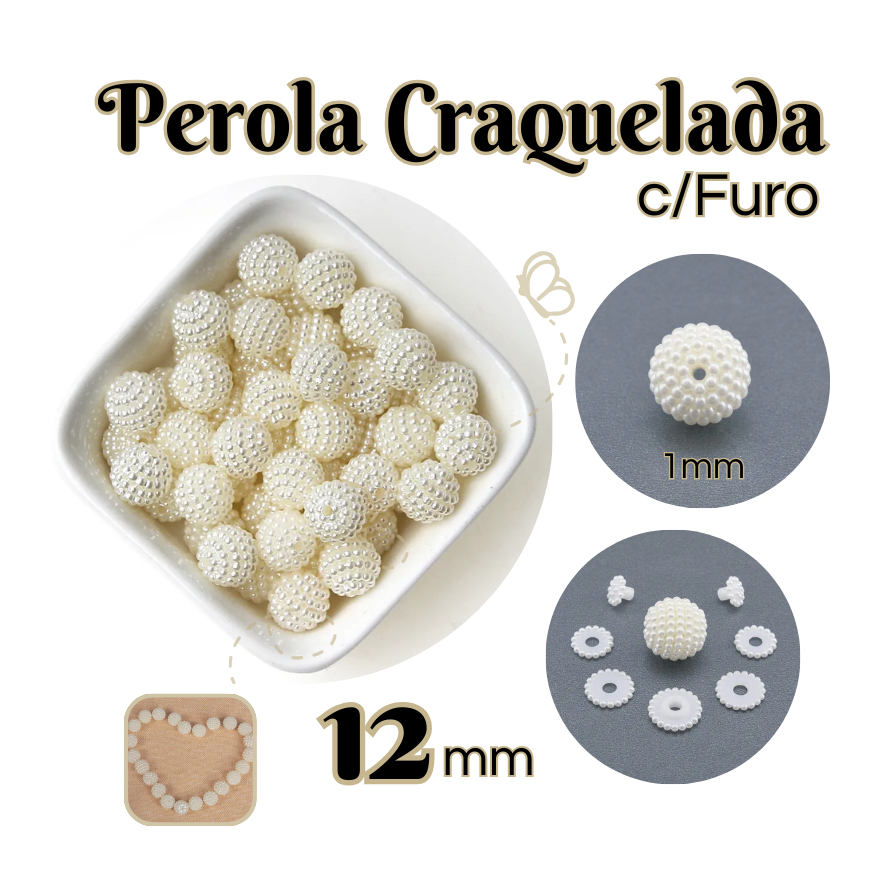 Perola Craquelada 12mm Perola pacote com 500g