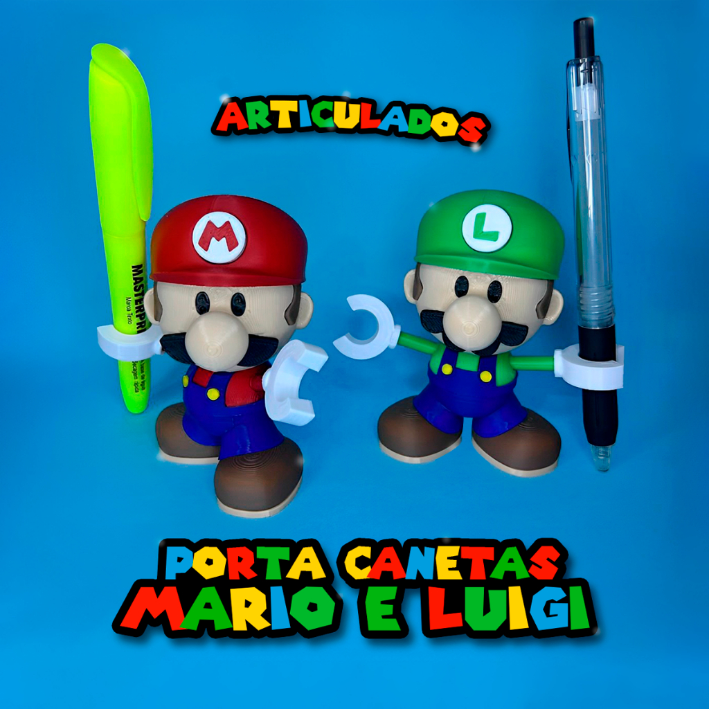 Porta Caneta Super Mario Bros e Luigi Action Figure Suporte de Canetas Lápis Lapiseira Pincel