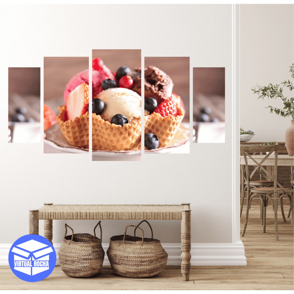 Quadro Decorativo 5 Peças Sorveteria Sorvete Doce Estabelecimento Parede MDF