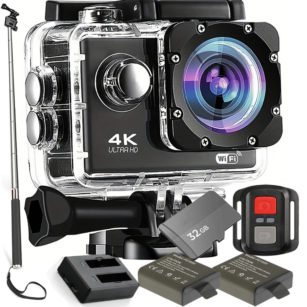 KIT Câmera De Ação M10 4K+ 32gb+ 2 Baterias+ Carregador+ bastão Controle Remoto Wifi Sport Moto Bike