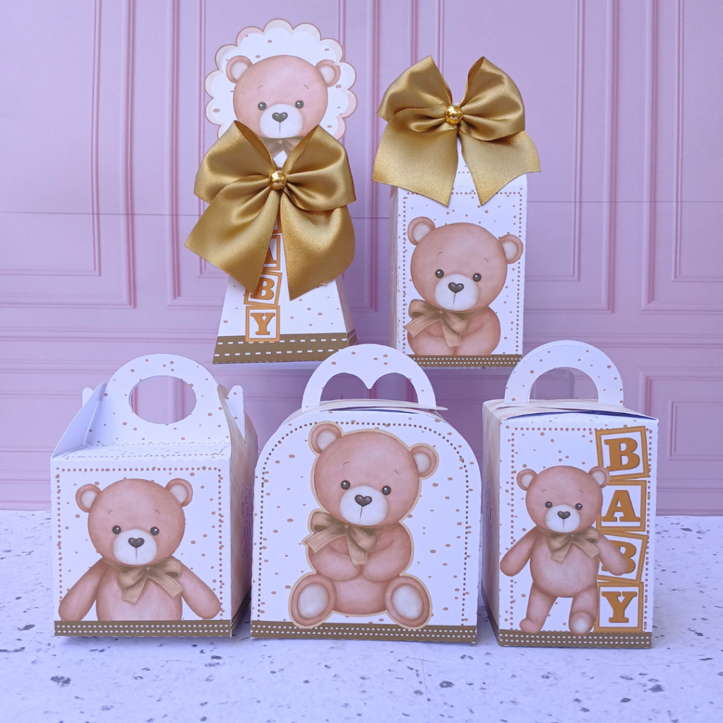 Kit Festa CHA REVELAÇAO DOURADO  Personalizados Lembrancinhas Caixinhas para festas PEGUE E MONTE