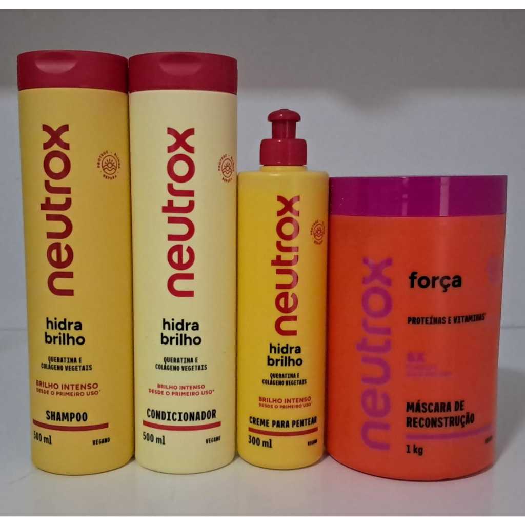 Kit Neutrox Hidra brilho Shampoo+condicionador+cr P/pentear + Máscara Força 1kg NOVA EMBALAGEM