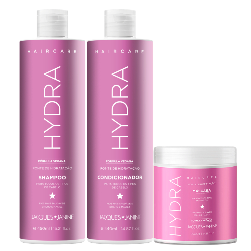 Kit Jacques Janine Hair Care Hydra Shampoo 450ml Condicionador 440ml Máscara Hidratação 400g em Oferta na Shopee